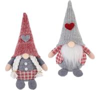 Lurrose 2pcs Faceless Gnome Dolls Set Knitted Hats and Hearts, Valentines Day Plush Gnome Decor for Home Tabletop, Cute Elderly Characters Braids and Beards