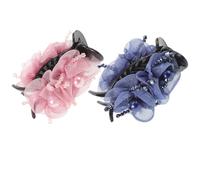 Lurrose 2pcs Floral Hair Claw Clips for Women Non-slip Ponytail Holders with Plastic Pearl Beads in Rose Red and Navy Blue Cute Hair Accessories Suitable for Beach Luau