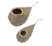 Lurrose 2pcs Hand-woven Grass Birdhouse Stable Hanging Design Naturalistic Decorative Spherical Bird Nests for Finches and Wild Birds Comfortable Outdoor Retreat for Winter and Cages