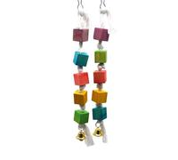 Lurrose 2pcs Hanging Parrot Bite Wood Block with Bell, Assorted Colour Wooden Bird for Skill Development and Fun Educational Play