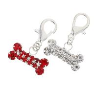 Lurrose 2pcs Hanging Pendant Pet Collar Pendant Rhinestone Studded Bone Design Easy to Attach Not Easy to Rust Alloy Material Lovely Creative Fashion Gift for Keychain and Backpack