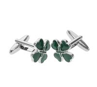 Lurrose 2pcs Irish Heart Four-leaf Clover Cufflinks Luxury Enamel Cufflinks French-style Alloy Polished Look Gentleman Business Meetings St Patricks Day Party Favors
