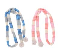 Lurrose 2pcs Knitted Mini Scarves for Dolls and Snowman Decorations 10cm Striped Winter Doll Scarves with Pom Poms Blue and Pink Mini for DIY Crafts and Party Favors