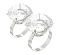Lurrose 2pcs Large Imitation Crystal Rhinestone Rings Fake Engagement Wedding Props Bridal Jewelry Accessories for Photoshoot and Party Decoration