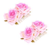 Lurrose 2pcs Light Pink Double Fabric Rose Bridal Hair Combs Floral Side Hair Accessories for Women and Wedding Festival
