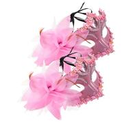 Lurrose 2pcs Light Pink Floral Half Masks for Masquerade Ball, Carnival, Cosplay - Elegant Venetian Style Ball Masks for Party Use