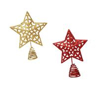 Lurrose 2Pcs Metal Christmas Tree Top Star Ornaments 15Cm Red and Gold Treetop Decoration Set for Holiday Party and Home Festive Display