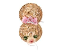 Lurrose 2PCS Miniature Woven Hats with Pearl Flower and Pink Bow Tie Strap, Small Sun Hats for Parrots, Chickens, and Dogs, Cute Accessories for Party and Dress-Up