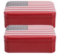 Lurrose 2pcs Patriotic Design Tin Metal Keepsake Boxes Rectangular Vintage Card Tin Boxes Portable Versatile Storage National Flag Storage for Independence Day Home Use