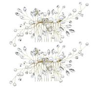 Lurrose 2pcs Pearl Hair Side Comb, Headpieces Accessories with Crystal Beaded, Bridal Wedding Hairstyling Charm for Formal Prom Banquet Daily Use