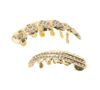 Lurrose 2pcs Removable Copper Rhinestone Grills for Teeth Comfortable Fit, Hip Hop Style Fashionable Teeth Caps for Parties and Hip Hop Events