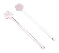 Lurrose 2pcs Reusable Glass Swizzle Sticks for Cocktails and Coffee, Long Handle Beverage Stirring Rods in Pink Cherry Blossom Design, for Juice, Milk Tea, Home Bar and Party Use