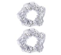 Lurrose 2PCS Silver Sparkly Sequins Scrunchies Elastic Hair Ties Ponytail Holders Bun Cover Hair Accessories for Women Teen Girls