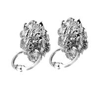 Lurrose 2Pcs Silver Zinc Alloy Lion Head Door Pull Handles Vintage Knobs for Cabinets Wardrobes Retro Decorative Front Door Knockers
