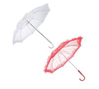 Lurrose 2pcs Small Lace Embroidery Parasol Set for Wedding Bride Photo Shoot, Decorative White and Red Bridal Umbrellas, Lightweight Bride Costume Accessories