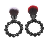 Lurrose 2pcs Soft Pearl Hair Makeup Blusher Brush Set with Ring Handle, Portable Retractable Powder Brushes for Women Travel and Daily Face Blush Application