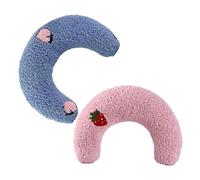 Lurrose 2Pcs U-Shaped Calming Cushions for Cats and Small Dogs - Soft Plush Neck Support Pads in Pink and Blue for Indoor Use and Deep Sleep
