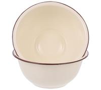 Lurrose 2pcs Vintage Enamel Mixing Bowls 20cm Deepened Ivory White Kitchen Soup and Dough Kneading Basins Retro Old-Fashioned Enamelware for Home and Dining