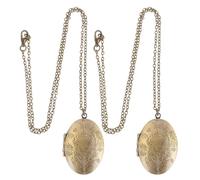 Lurrose 2pcs Vintage Oval Copper Locket Necklace Set, Engraved Flower Pendant Photo Keepsake Jewelry, Comfortable and Resists Fading, Birthday and Christmas