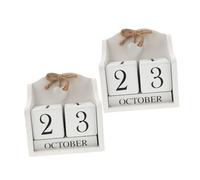 Lurrose 2pcs Vintage Perpetual Wooden Block Desk Calendar Reusable Date Display Blocks for Home Office Classroom Creative Photography Prop and Management Accessory