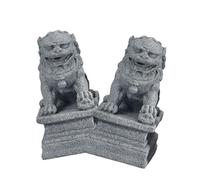 Lurrose 2Pcs Vintage Sandstone Guardian Lion Statues Mini Chinese Style Front Door Lions Ornament for Garden Pots Home Decor Micro Landscape Accessories