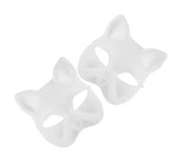 Lurrose 2pcs White Blank Cat Masks for DIY Handpainted Design, Pulp Material Animal Face Masks for Cosplay, Masquerade, Halloween, and Creative Party Projects