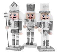 Lurrose 3 Pieces 15cm Wooden Nutcracker Soldier Ornaments Silver White Hanging Xmas Decorations Traditional Christmas Tree Pendants