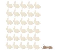 Lurrose 30 Pcs Easter Wooden Bunny Charms with Hemp Ropes, Creative Unfinished Woodcrafts for Holiday Decorations and DIY Easter Party Hanging Ornaments