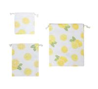 Lurrose 3pcs Drawstring Lemon Pattern Bags Cotton and Linen Large Capacity Storage Pouches Easy to Open and Close Portable Cosmetic Bags for Shopping and Work