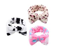 Lurrose 3pcs Elastic Bowknot Hair Band for Women, Soft Plush Microfiber Headbands Leopard, Pink Rabbit and Cow Print, Spa Facial Makeup and Shower Hair Accessories