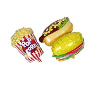 Lurrose 3pcs Food Theme Party Balloons Realistic Popcorn Hot Dog Burger Decorations for Birthday Bbq Movie Night Indoor Outdoor Celebration Supplies
