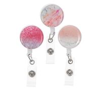 Lurrose 3pcs Marble Pattern Retractable Badge Holders with Telescopic Plastic Reels, Pink Gradient Card Clips for Id Cards, Nurse Badge Containers with Scalable Cord
