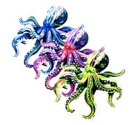 Lurrose 3pcs Metal Octopus Wall Art Hanging Sculpture Colorful Purple Blue Green Iron Nautical Garden Wall Decor Outdoor Ocean Theme Home Bedroom Decoration