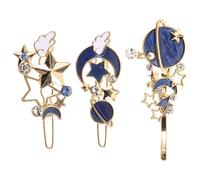 Lurrose 3pcs Moon Star Hair Clips Decorative Hairpins with Rhinestone Alloy Highlight Appearance Simple Stylish Blue Accessories for Girls Daily Life