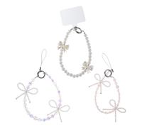 Lurrose 3pcs Phone Charm Cute Pearl Beaded Bowknot Chain Universal Cell Phone Lanyard Wrist Strap Accessories for Bag Camera Pendants Decor