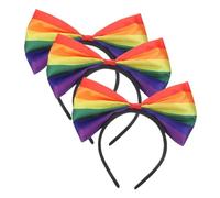Lurrose 3pcs Rainbow Bow Hairbands for Women Lightweight Comfortable Striped Headbands with Colorful Decoration Stylish Hair Accessories for Daily Wear and Festive Events
