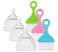 Lurrose 3pcs Reusable Plastic Cleaning Brush Set for Rhinestone Art, Desktop Dustpan and Brush Combo in Blue, Pink, Green, Multi-Functional Dust Remover for Office and Home Use