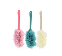 Lurrose 3pcs Shower Ball Mesh Pouf Back Scrubber Loofah with Long Handle Bath Brush Soft Body Sponge for Adults Teens Kids