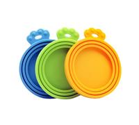 Lurrose 3pcs Silicone Pet Can Covers for Food Storage Flexible Airtight Sealed Lids in Orange Blue Green Soft Silicone for Cat Dog Food Freshness Preservation