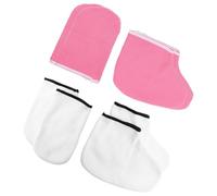 Lurrose 4 Pairs Exfoliating Moisturizing Hand Gloves and Foot Spa Covers, Thickened Kerotherapy Skin Care Mitts for Dry Hands and Feet, White and Pink Sets for Beauty and Pedicure