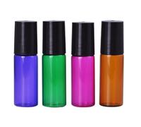 Lurrose 4 Pcs 5ml Amber Glass Roller Bottles Reusable Leak-proof Essential Oil Storage Containers Portable Travel Sub Bottles for Perfume and Cosmetic Use Random Color