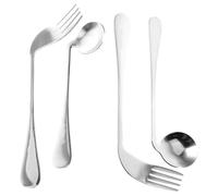 Lurrose 4 Pcs Adaptive Utensils Spoons Forks Set 90 Degree Eating Utensils for Arthritis, Disabled People, Elderly, 7.87 in