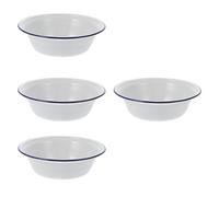Lurrose 4pcs 20cm White Deep Enamel Soup Bowls Set Thickened Creative Home Enamelware Basins for Kitchen and Dining