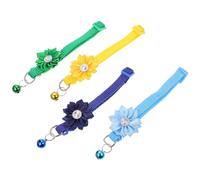 Lurrose 4pcs Adjustable Cat Dog Collar Neck Decor with D-ring for Leash Connection Flower Design in Green and Yellow Pvc Pp Material for Events and Holiday Pet Use