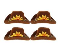 Lurrose 4PCS Adjustable Floral Mini Cowboy Hat for Small Pets Lightweight Western Headgear with Strap for Hamsters Guinea Pigs Rabbits Tiny Animals Cute Party Dress-up Accessory