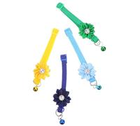 Lurrose 4Pcs Adjustable Flower Bell Pet Collar for Cats and Dogs, Comfortable Decorative Neck Strap in Green, Sky Blue, Royal Blue, and Yellow, Suitable for Daily Use and Kitten Puppy