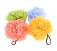 Lurrose 4pcs Candy Color Bath Flower Shower Puff Mesh Balls for Body Washing, Bubble Bath Sponge Set with Hanging Rope, Bathroom Accessories for Home Bathing Random Color