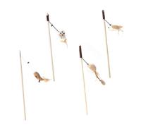 Lurrose 4pcs Cat Funny Stick Toy Plumage Wand Interactive Cat Teaser Wooden Handle and Bell for Indoor Kittens Play