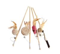 Lurrose 4pcs Cat Stick with Mouse Bell Interactive Wooden Teasers for Indoor Cats Engaging Kitten Play Exercise and Training Random Style
