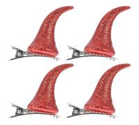 Lurrose 4pcs Devil Horn Hair Clips Glitter Halloween Hair Barrettes Hair Pins for Kids Girls Women Halloween Party Hair Accessories Cosplay Props Red